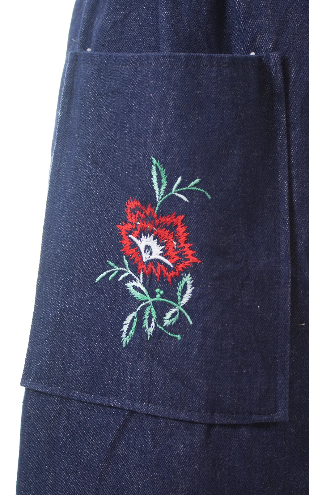 1970s Floral Embroidered Denim Skirt with Pockets | small/medium