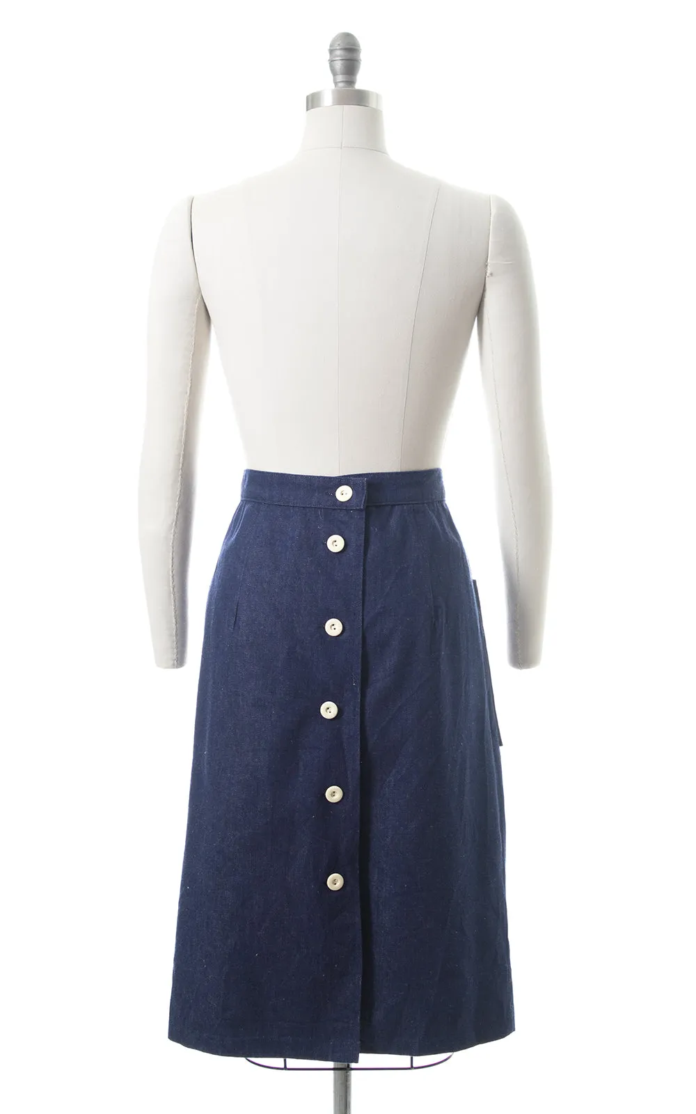 1970s Floral Embroidered Denim Skirt with Pockets | small/medium