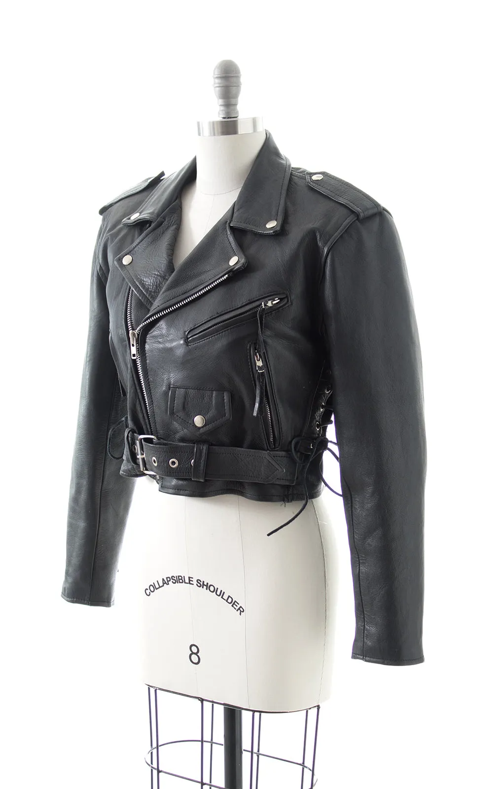 1980s Lace Up Cropped Leather Moto Jacket | small/medium