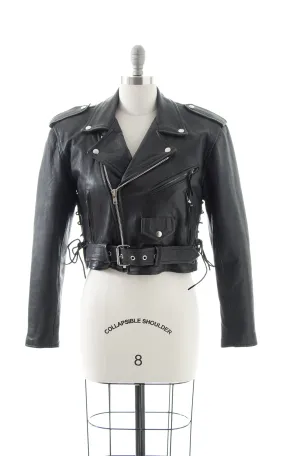 1980s Lace Up Cropped Leather Moto Jacket | small/medium