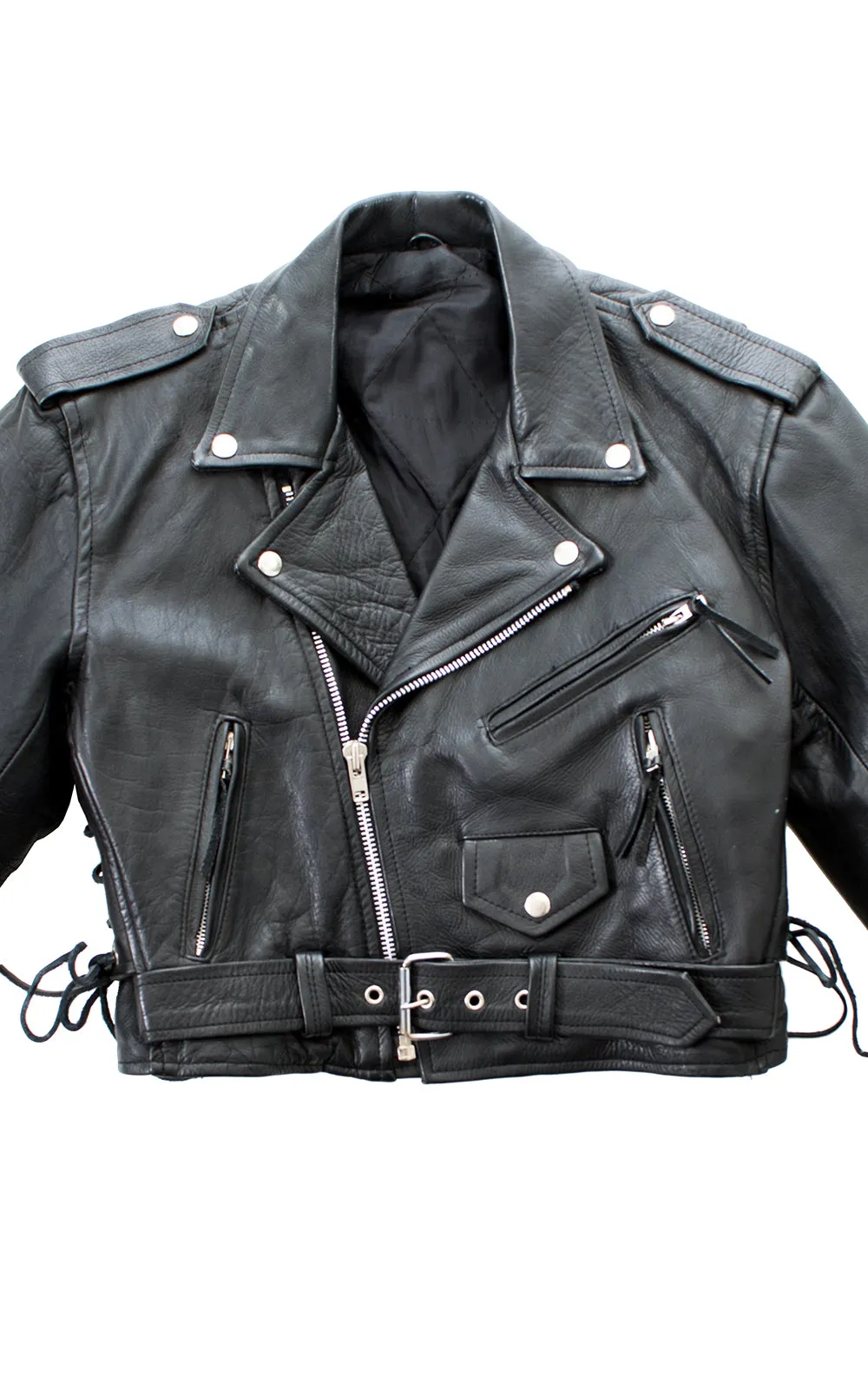 1980s Lace Up Cropped Leather Moto Jacket | small/medium