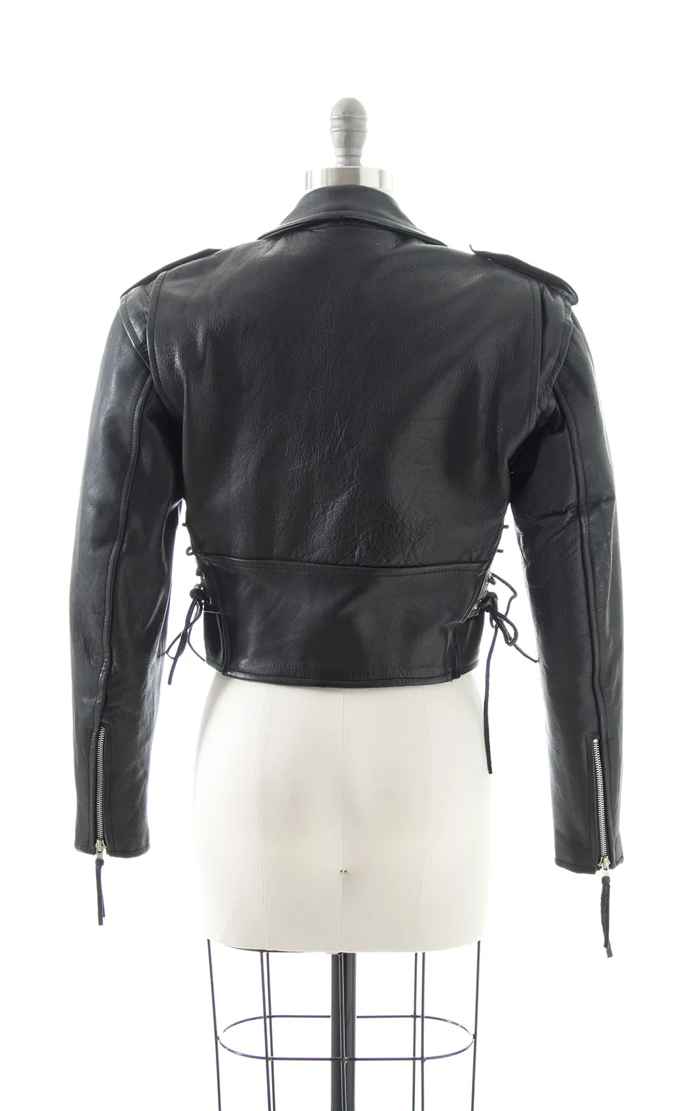 1980s Lace Up Cropped Leather Moto Jacket | small/medium