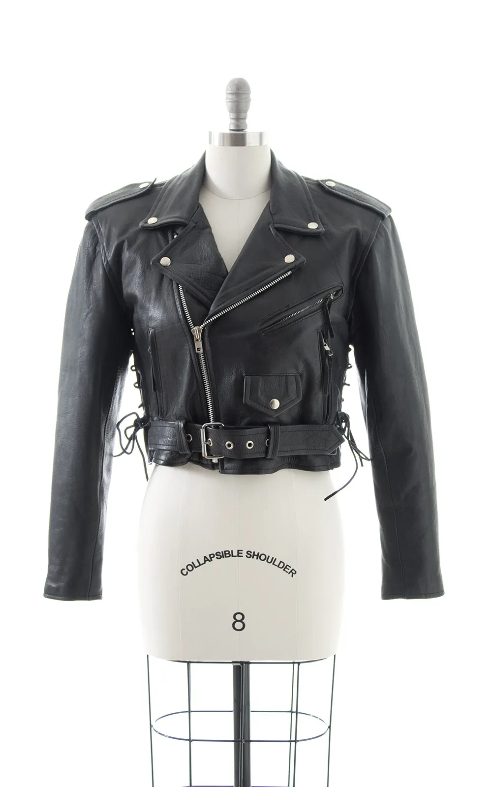 1980s Lace Up Cropped Leather Moto Jacket | small/medium