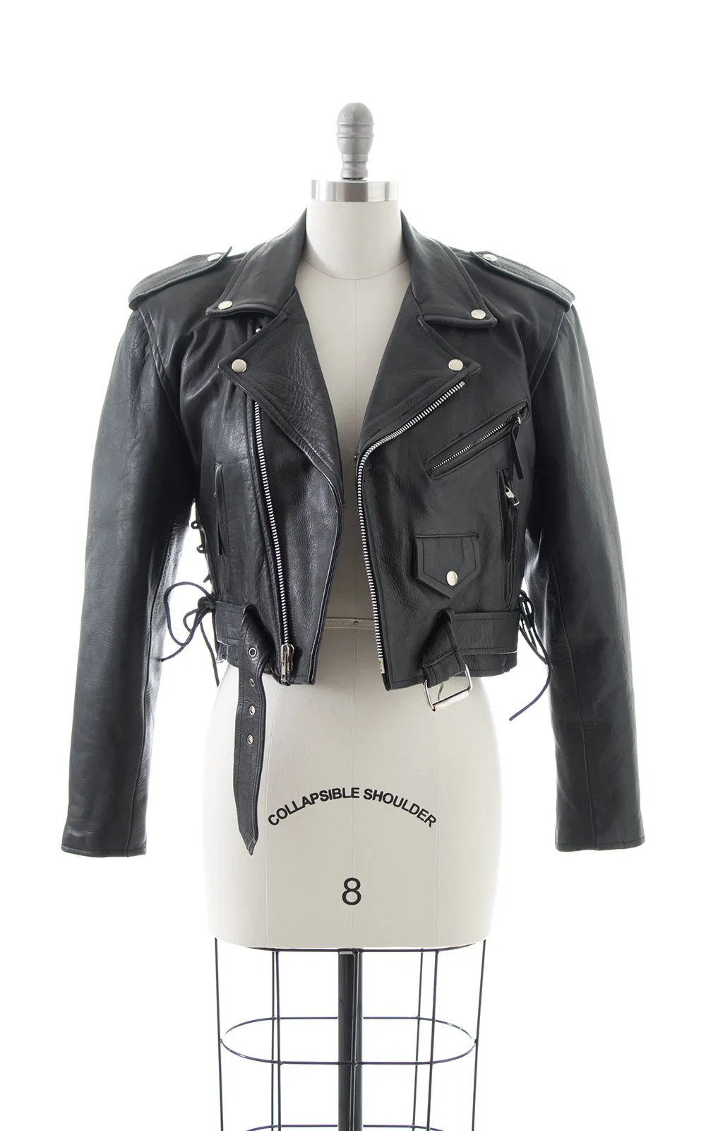 1980s Lace Up Cropped Leather Moto Jacket | small/medium