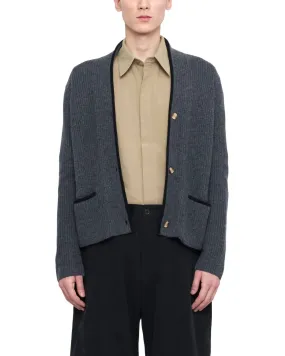 7115 By Szeki - V-Neck Pockets Trimmed Cardigan - Unisex