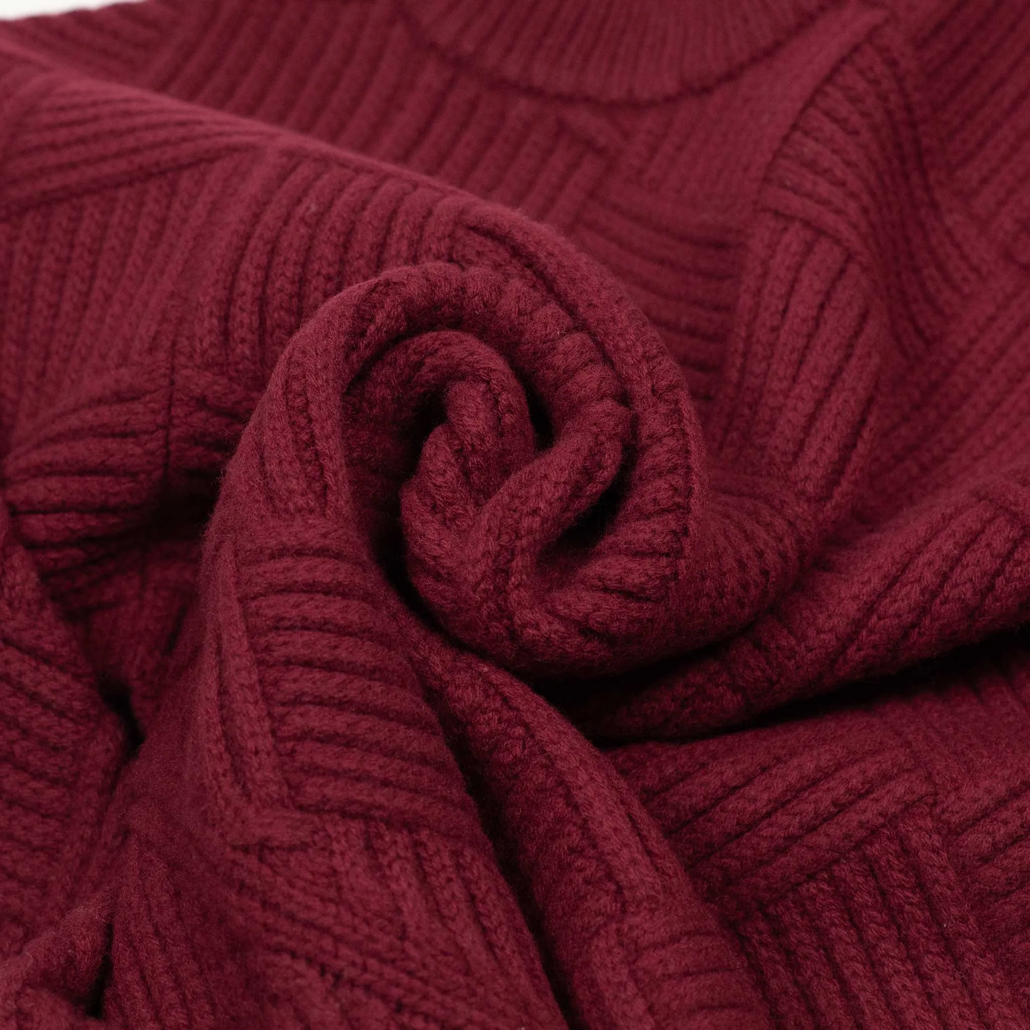 Basketweave mockneck sweater in brick red Merino wool