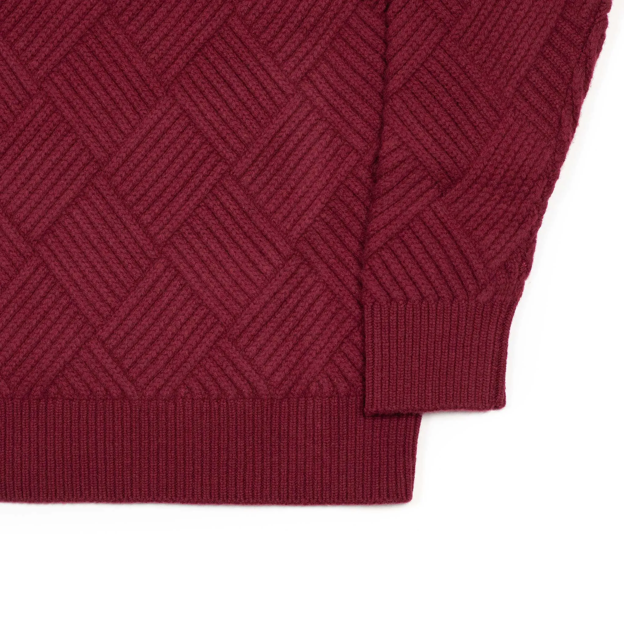 Basketweave mockneck sweater in brick red Merino wool