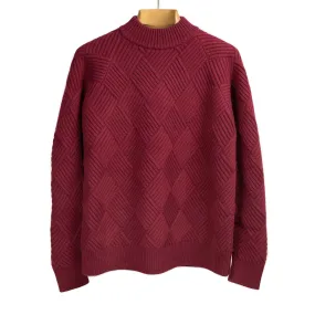 Basketweave mockneck sweater in brick red Merino wool
