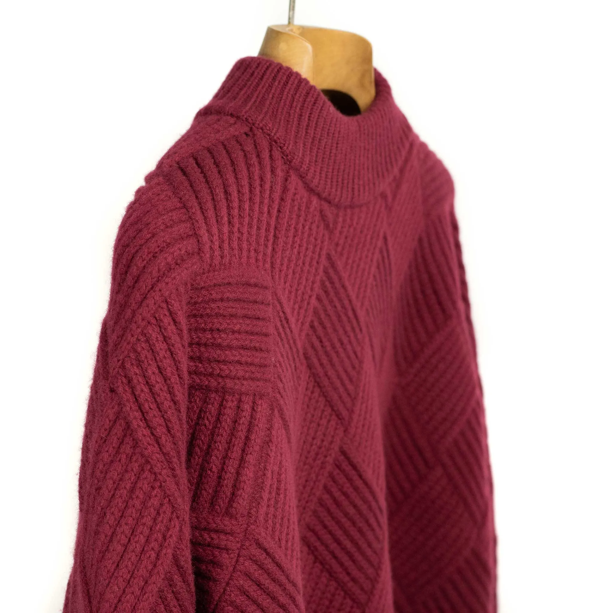 Basketweave mockneck sweater in brick red Merino wool