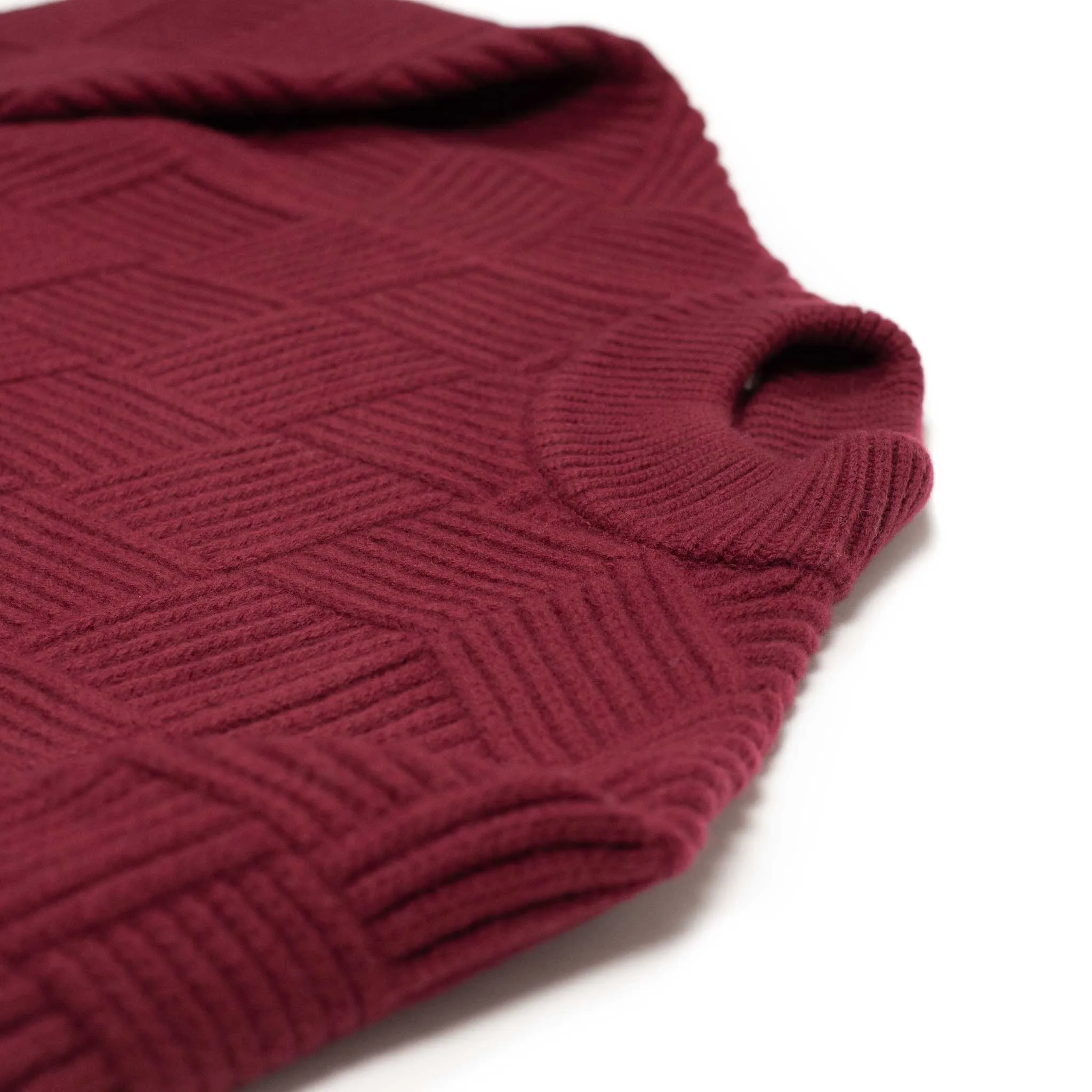 Basketweave mockneck sweater in brick red Merino wool
