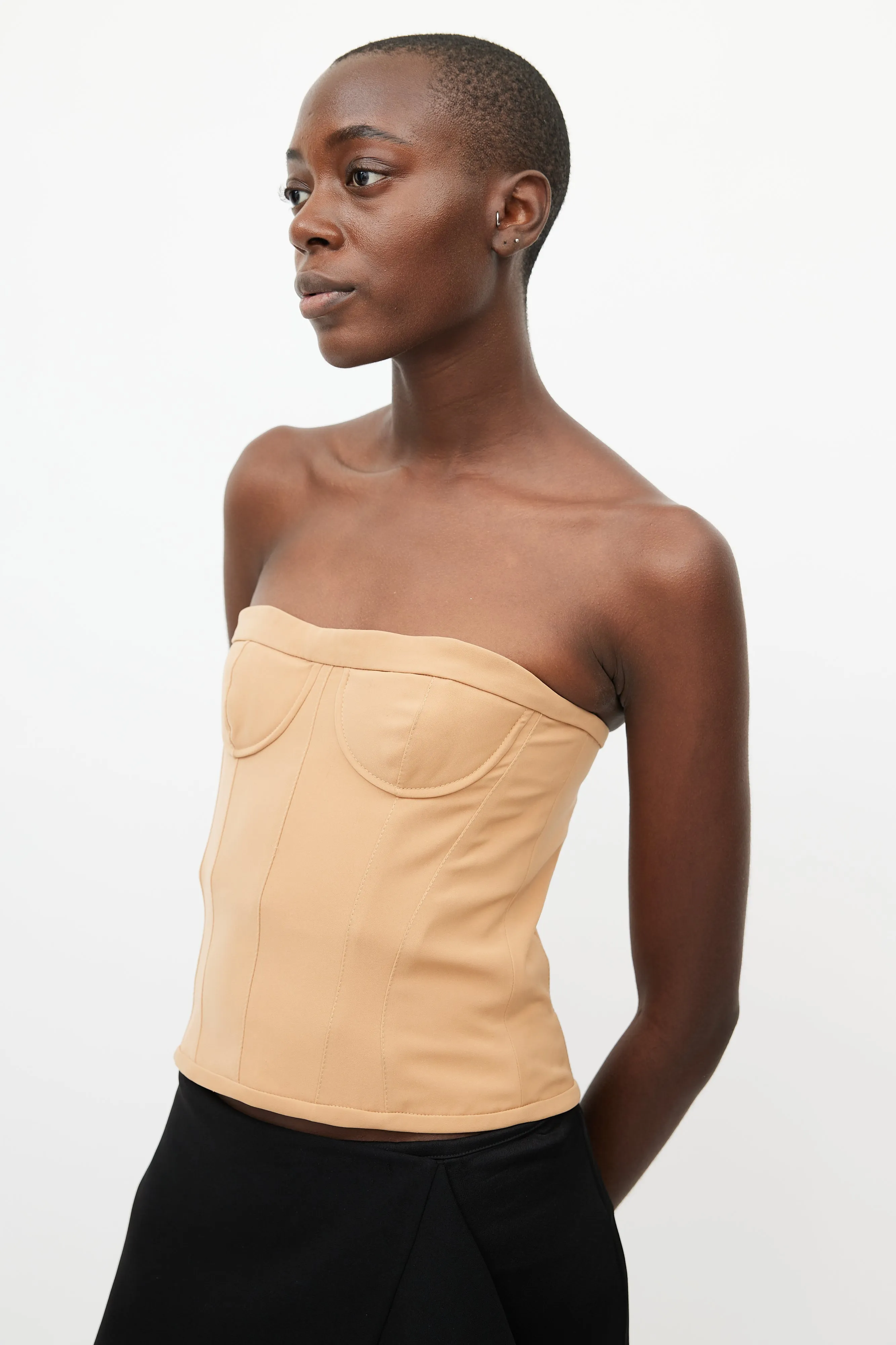Beige Panelled Bustier Top