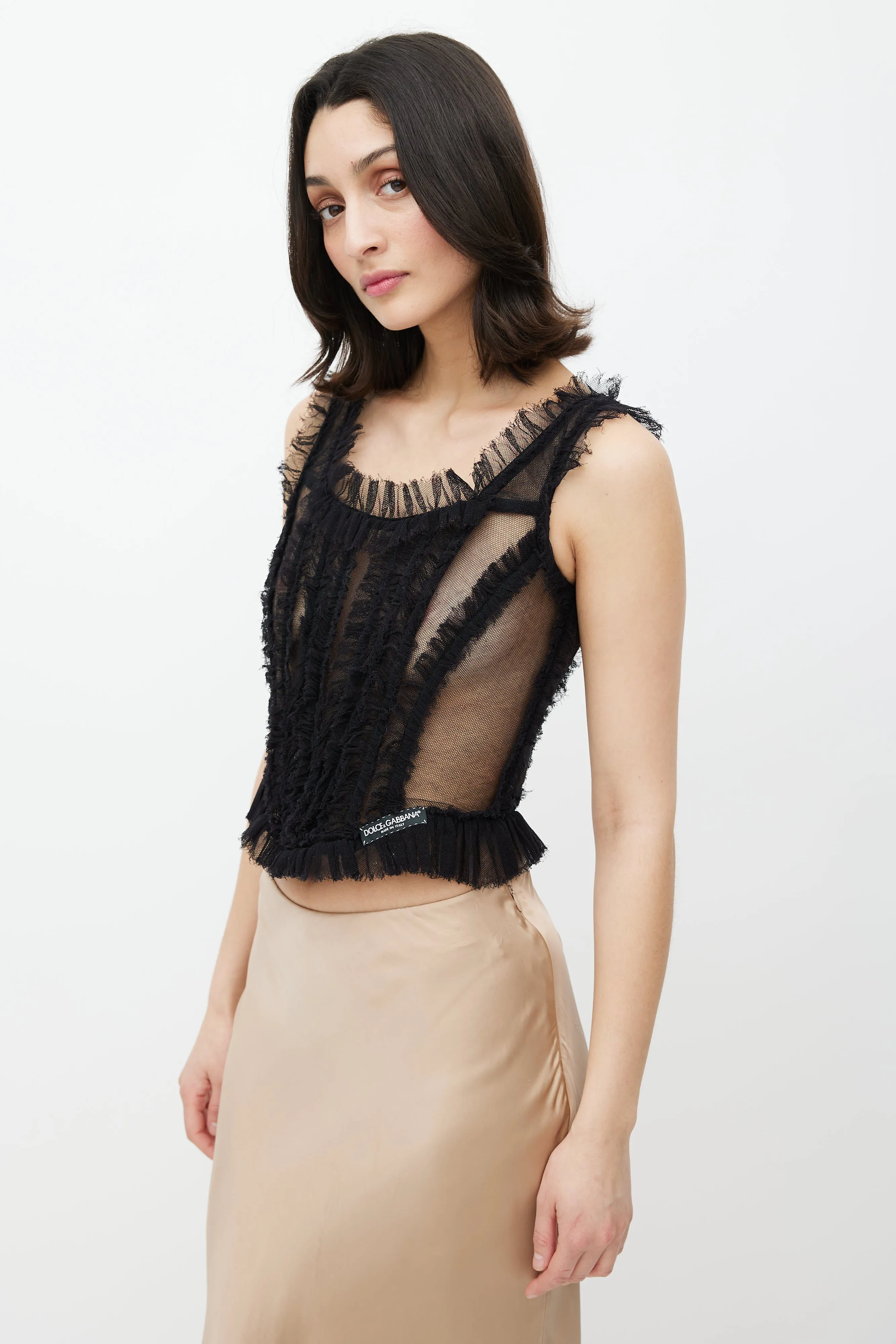 Black Ruffled Mesh Corset