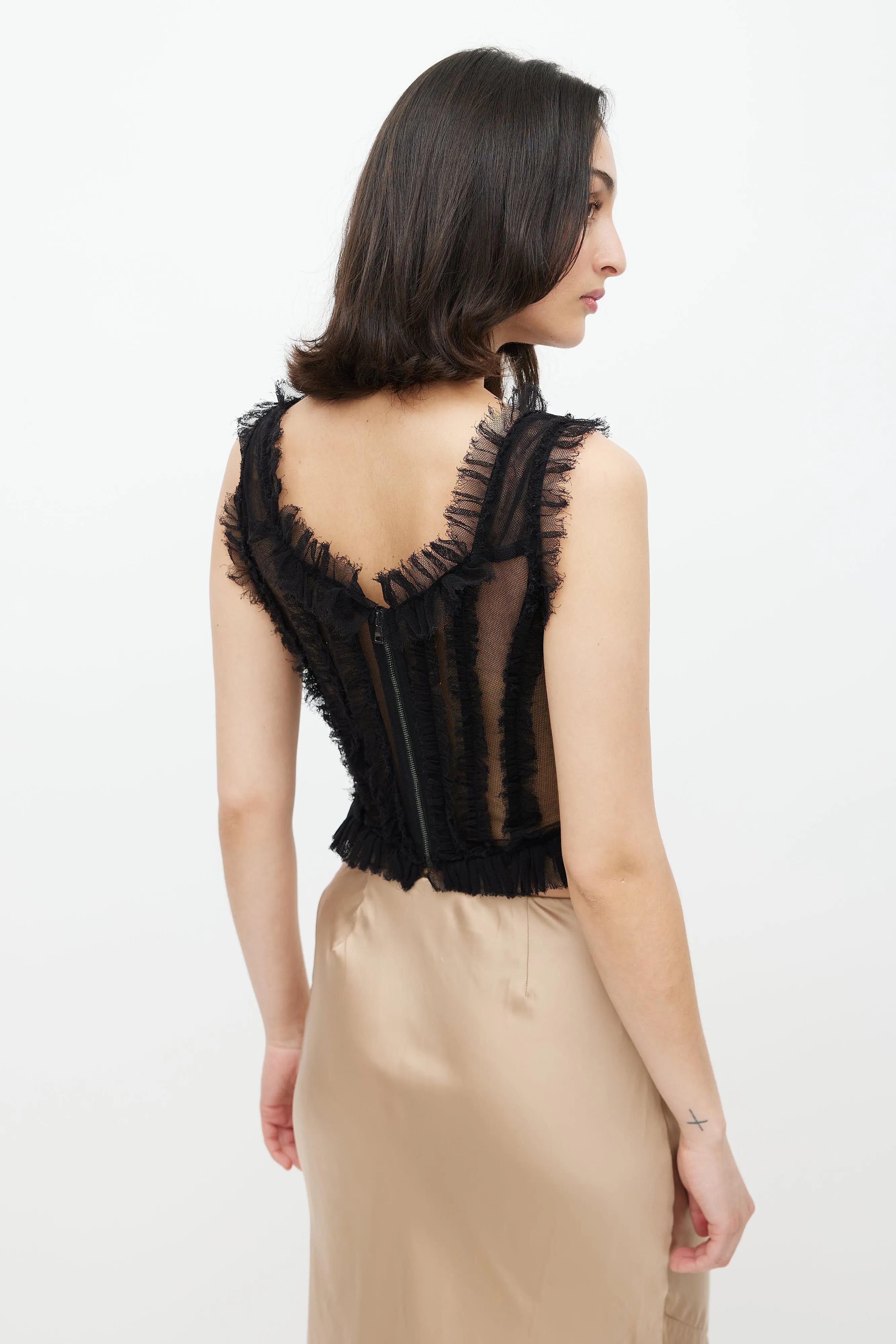Black Ruffled Mesh Corset