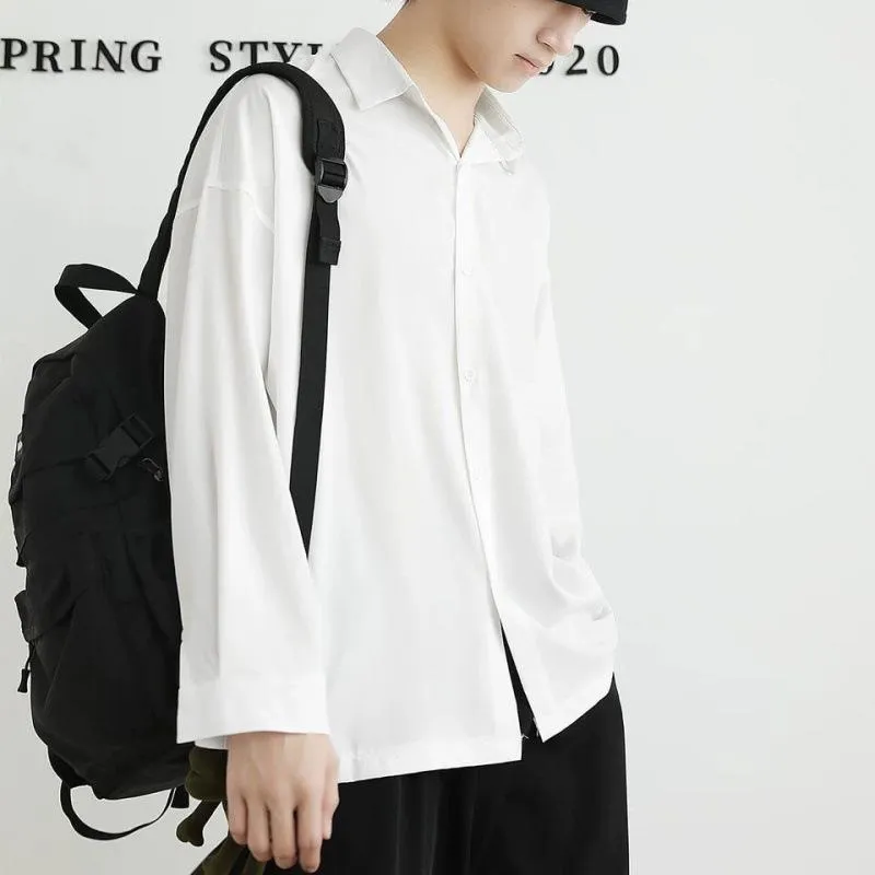 Black Shirt Men Long Sleeved Korean Trendy Stylish dkUniform Casual White Men Shirt
