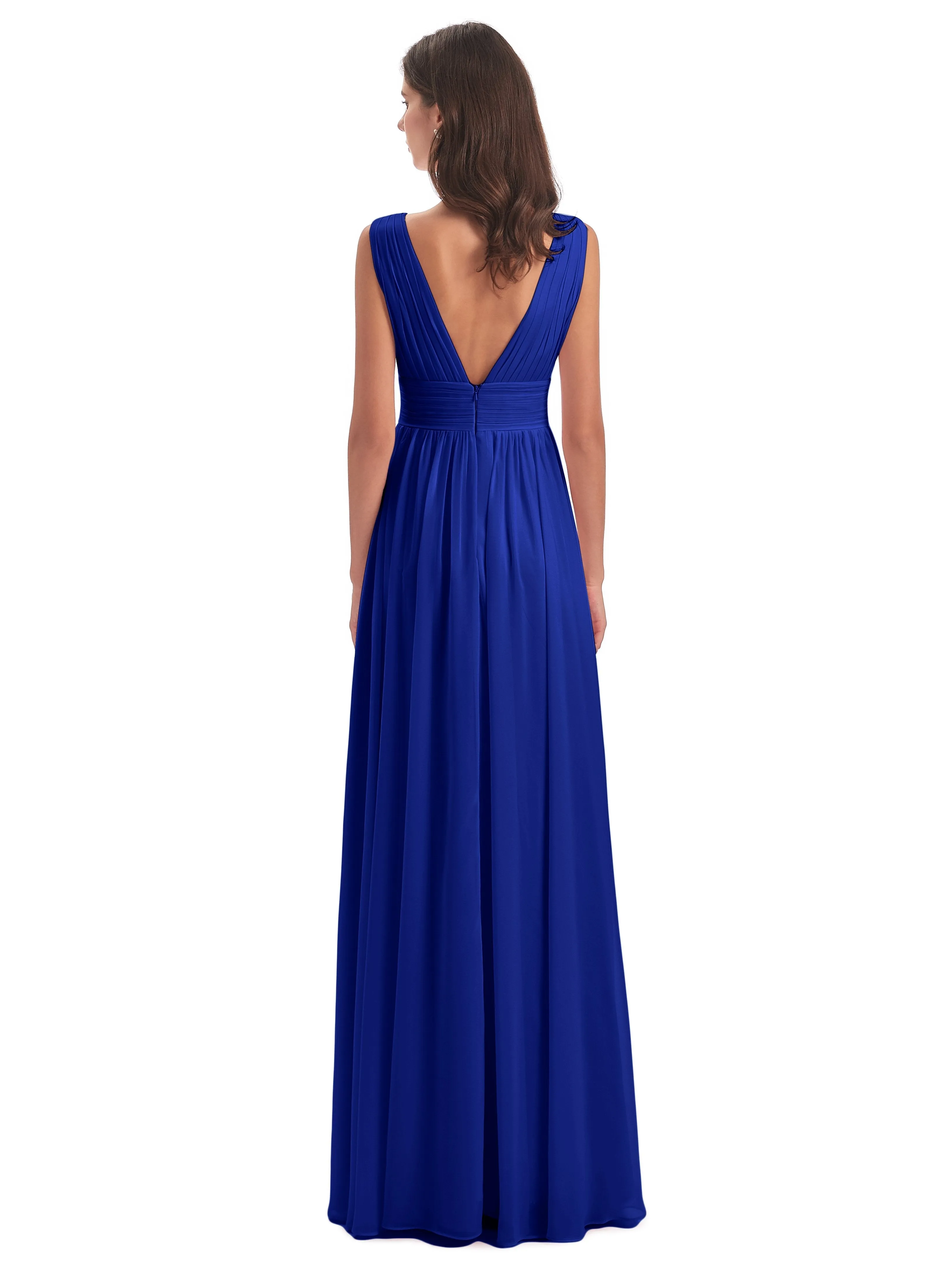 Bridesmaid Dresses Royal Blue Charming Chiffon V Neck Split Long Bridesmaid Dresses