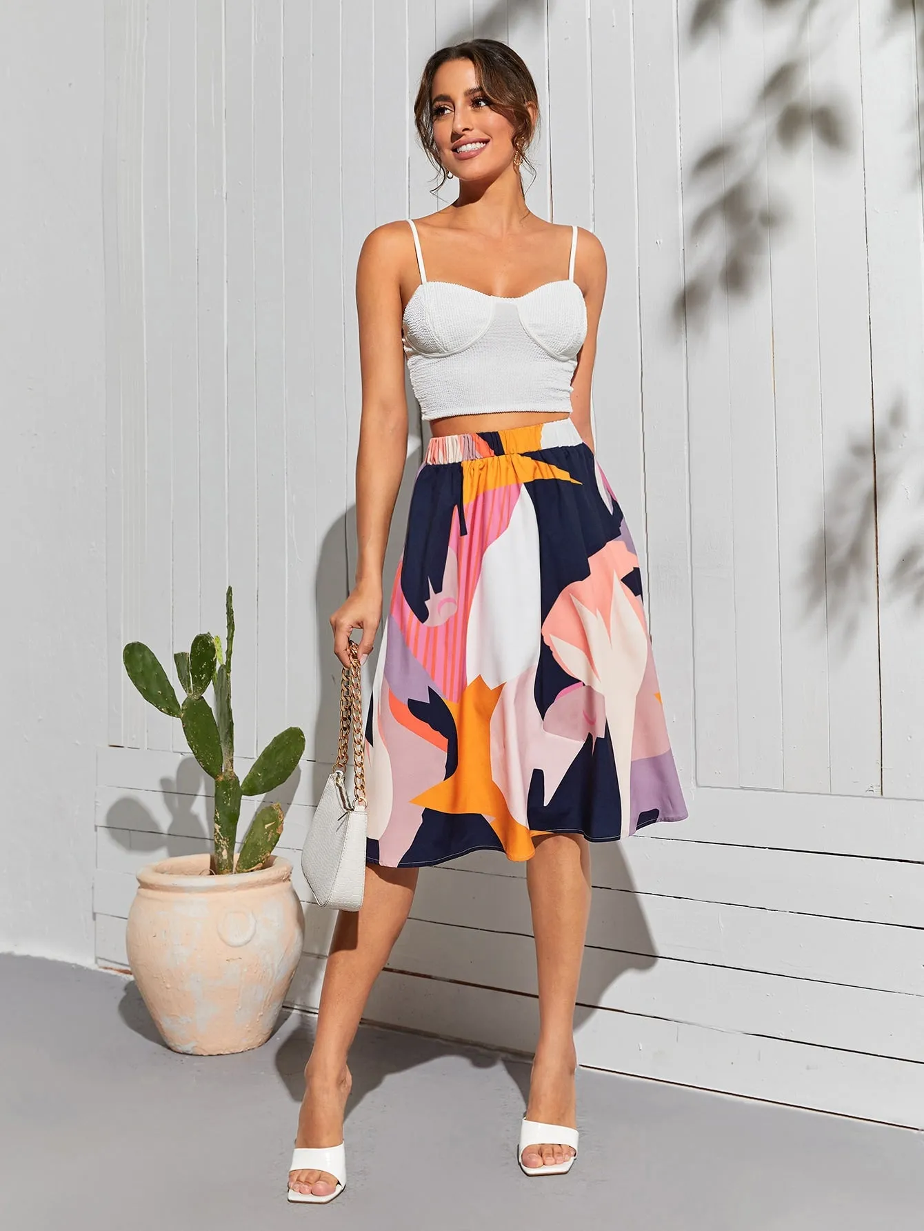 Casual All Over Print High Waist Midi Women Skirts