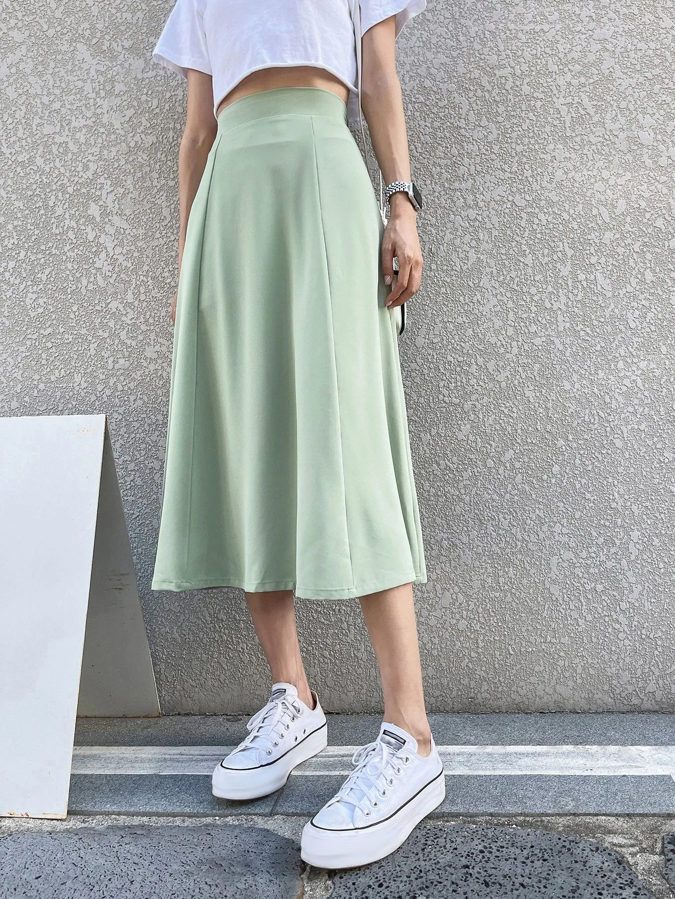 Casual Plain High Waist Midi Women Skirts