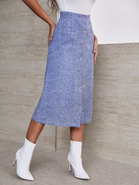 Casual Plain Pocket High Waist Long Women Skirt