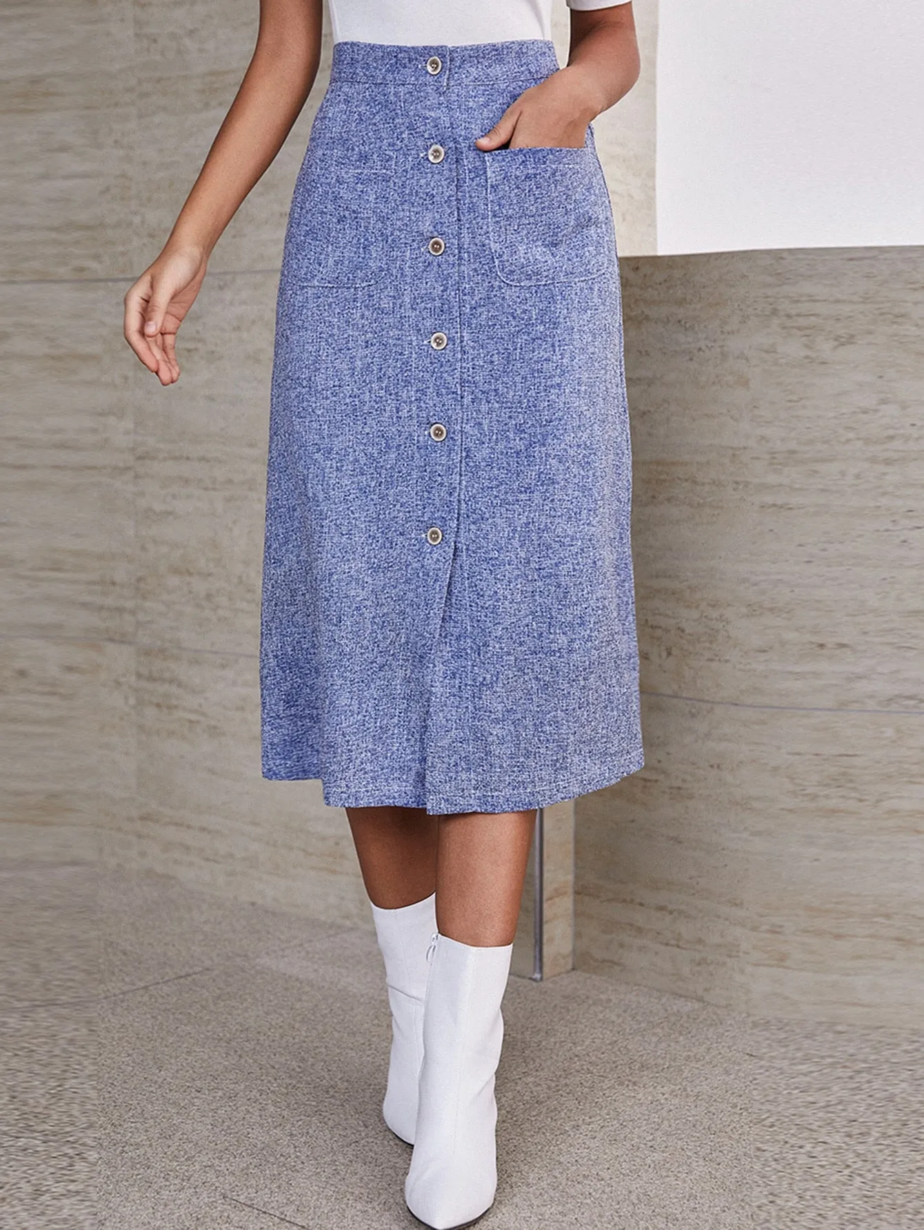 Casual Plain Pocket High Waist Long Women Skirt