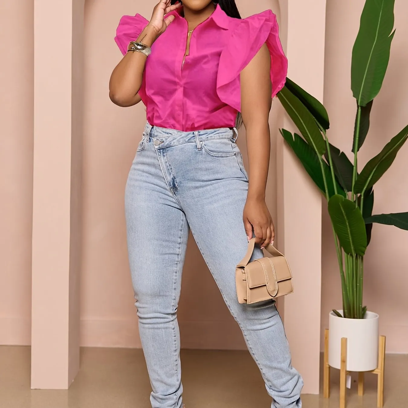 Casual Ruffle Sleeve Blouse