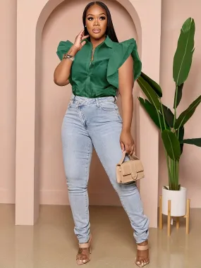Casual Ruffle Sleeve Blouse