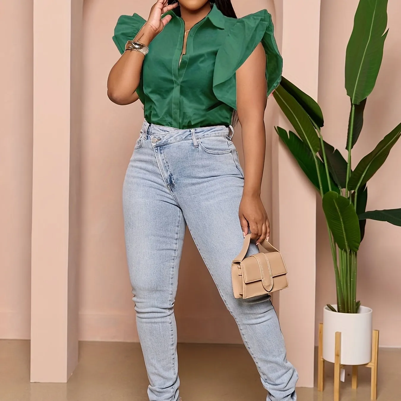 Casual Ruffle Sleeve Blouse