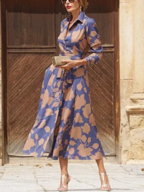 Chic Floral Print Collared Midi Dress