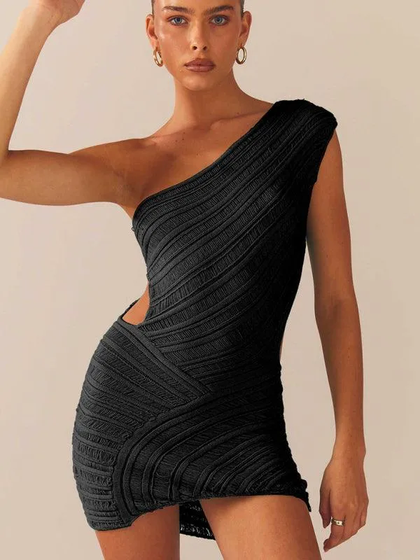 Chic One-Shoulder Mini Dress with Cut-Out Waist Detail