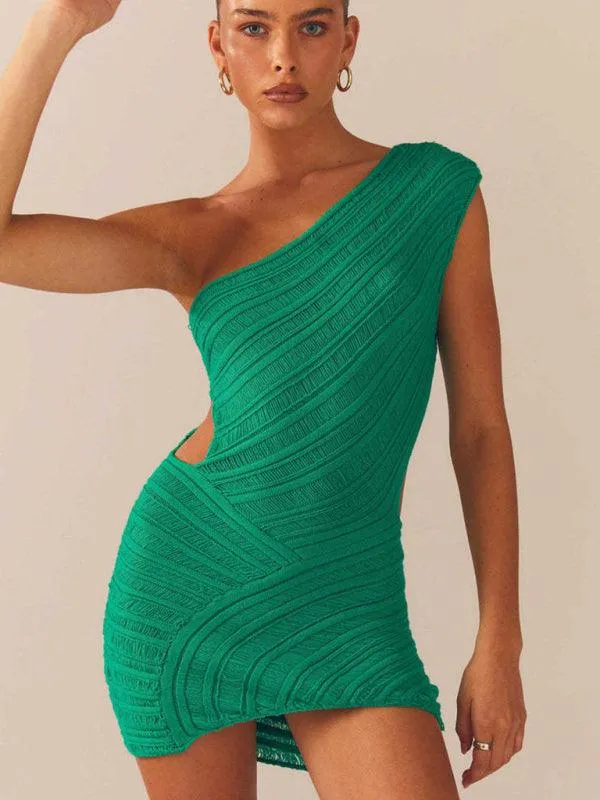 Chic One-Shoulder Mini Dress with Cut-Out Waist Detail