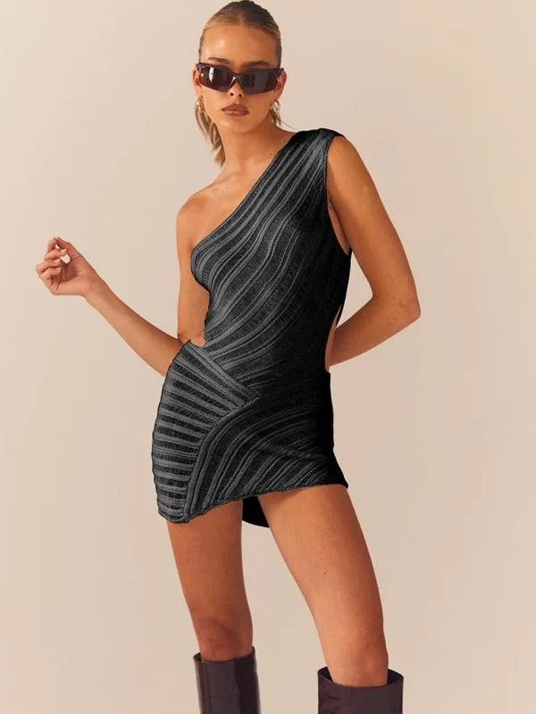 Chic One-Shoulder Mini Dress with Cut-Out Waist Detail
