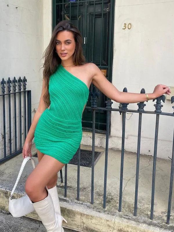 Chic One-Shoulder Mini Dress with Cut-Out Waist Detail