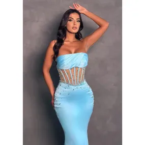 Chic Strapless Beads Mermaid Formal Evening Gowns