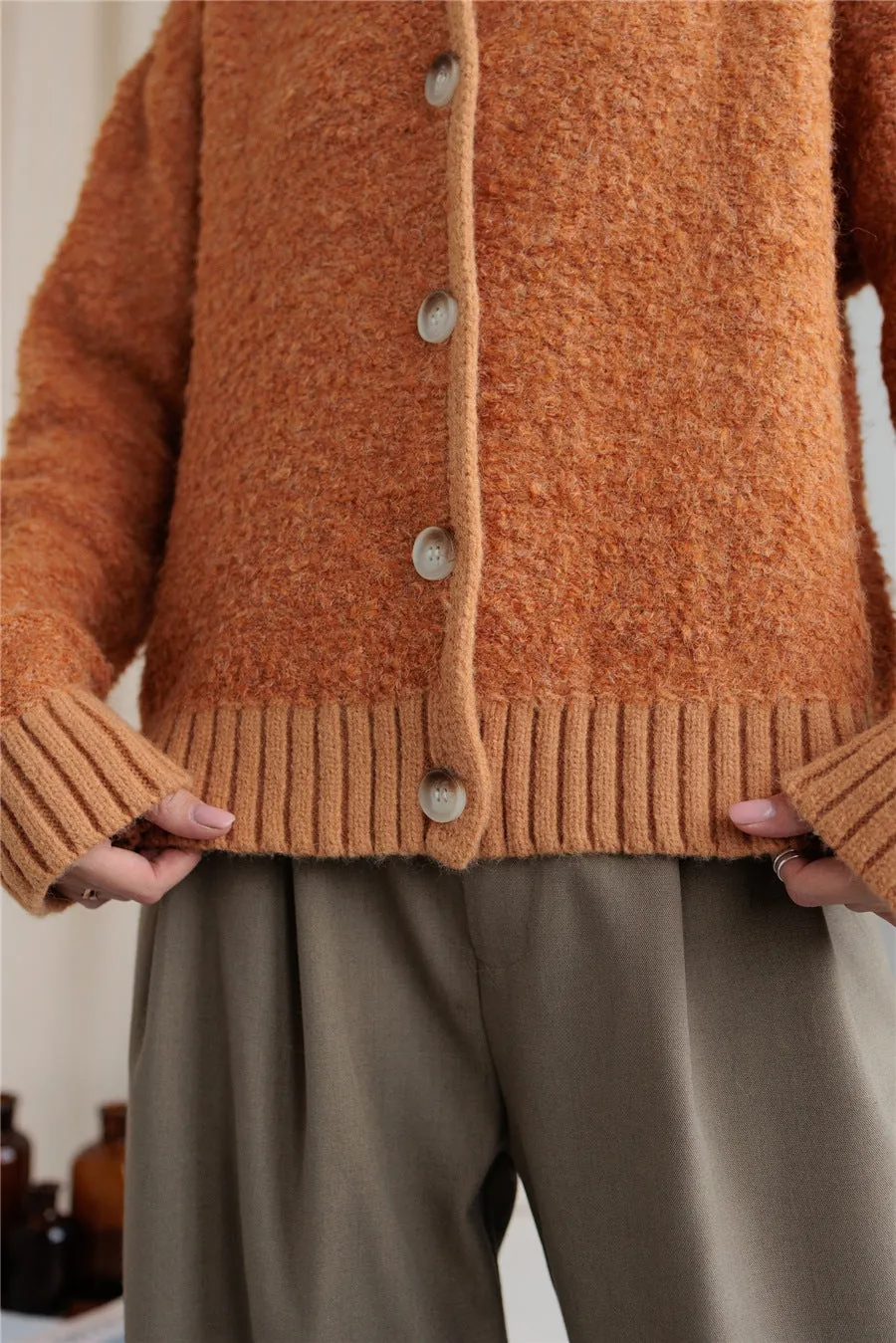Collared Neck Button Down Long Sleeve Cardigan