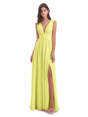 Daffodil Bridesmaid Dresses Uk Charming Chiffon V Neck Split Long Bridesmaid Dresses