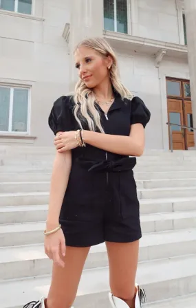 Denim Collared Puff Sleeve Romper