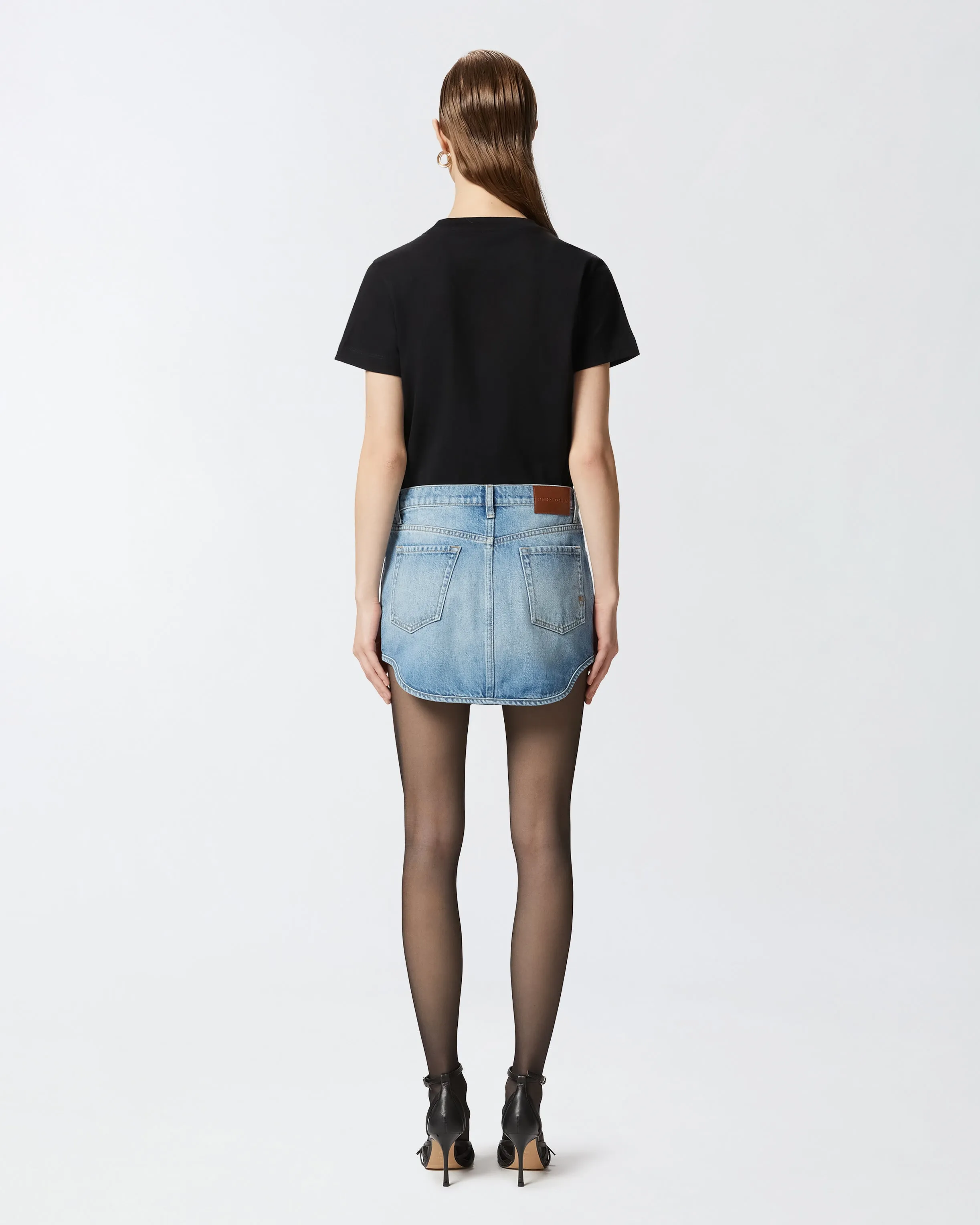 Denim mini skirt with rhinestones