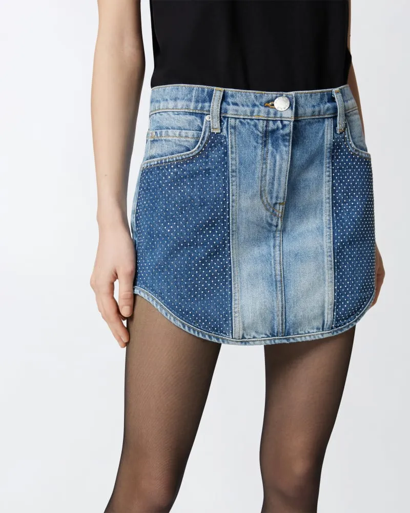 Denim mini skirt with rhinestones