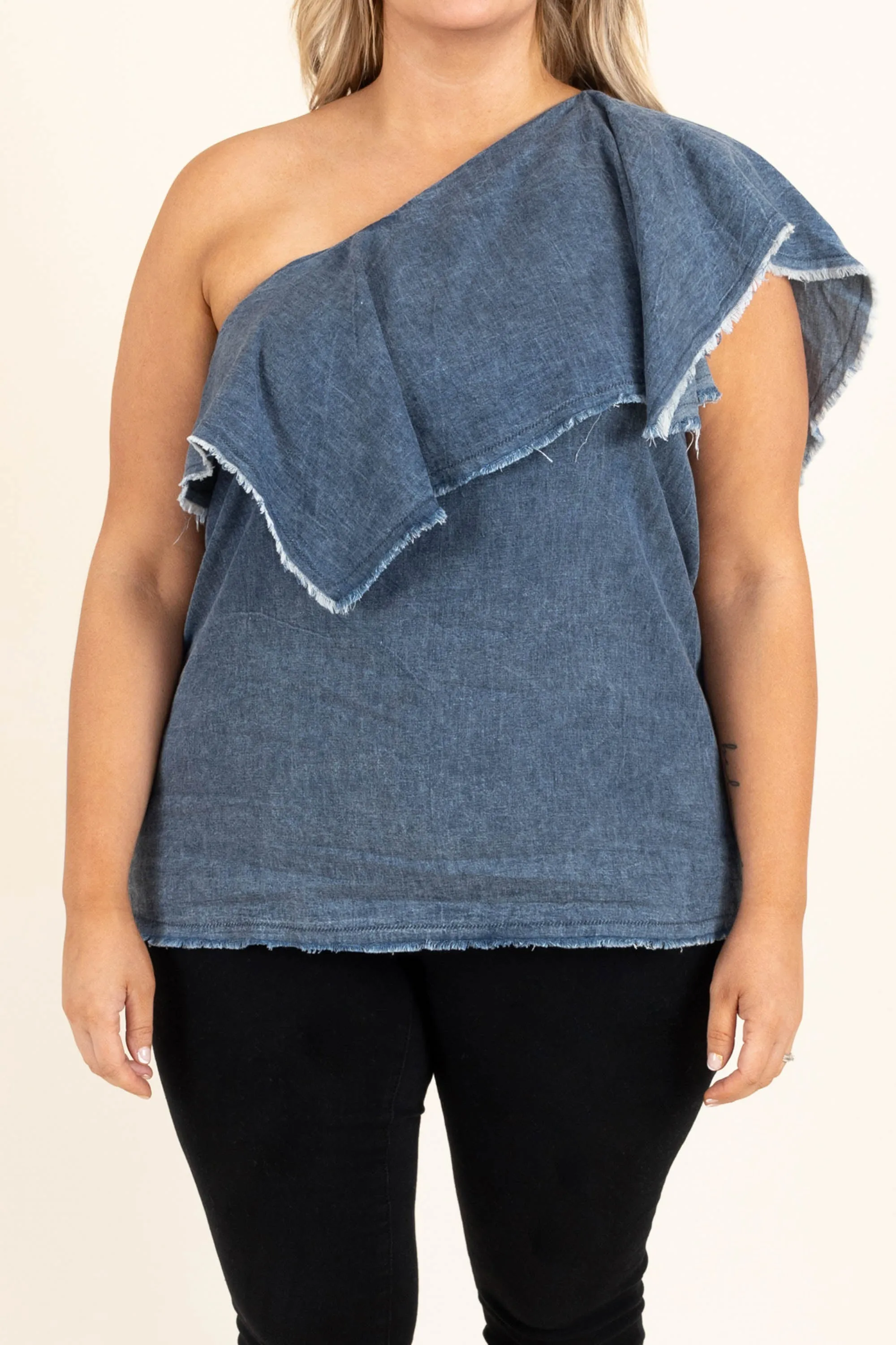 Denim Party Top, Washed Denim