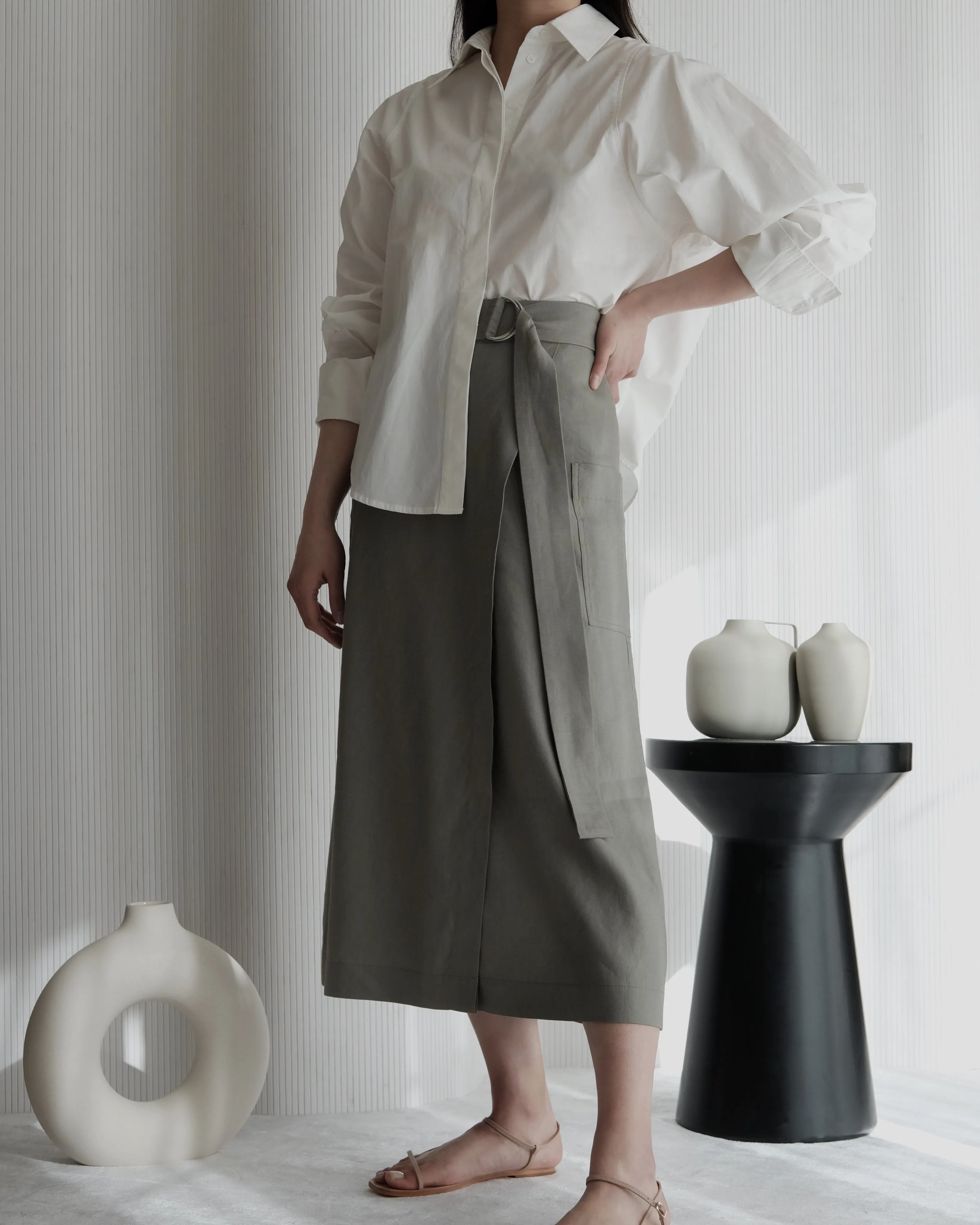 Devon Belted Wrap Linen Skirt
