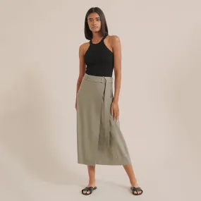 Devon Belted Wrap Linen Skirt