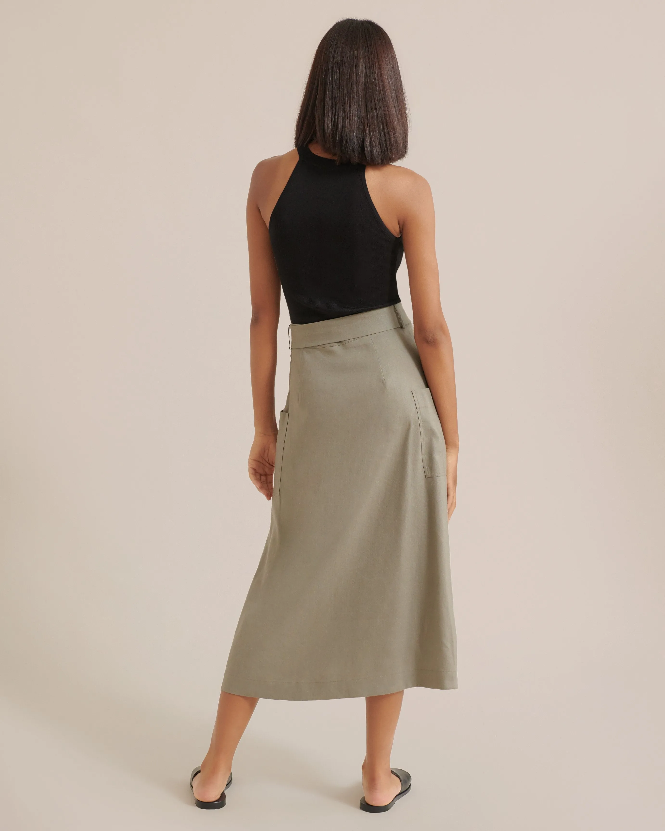 Devon Belted Wrap Linen Skirt