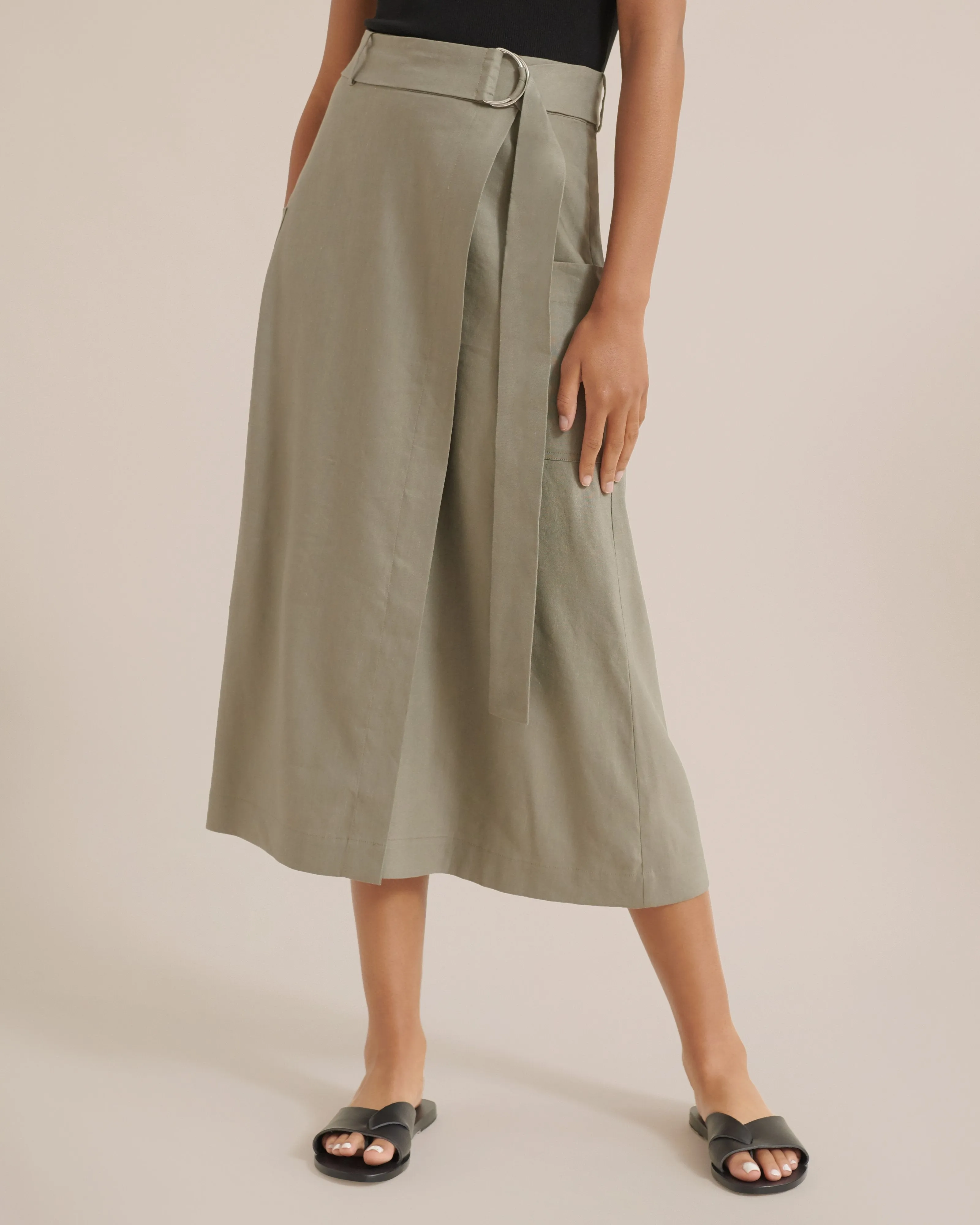 Devon Belted Wrap Linen Skirt