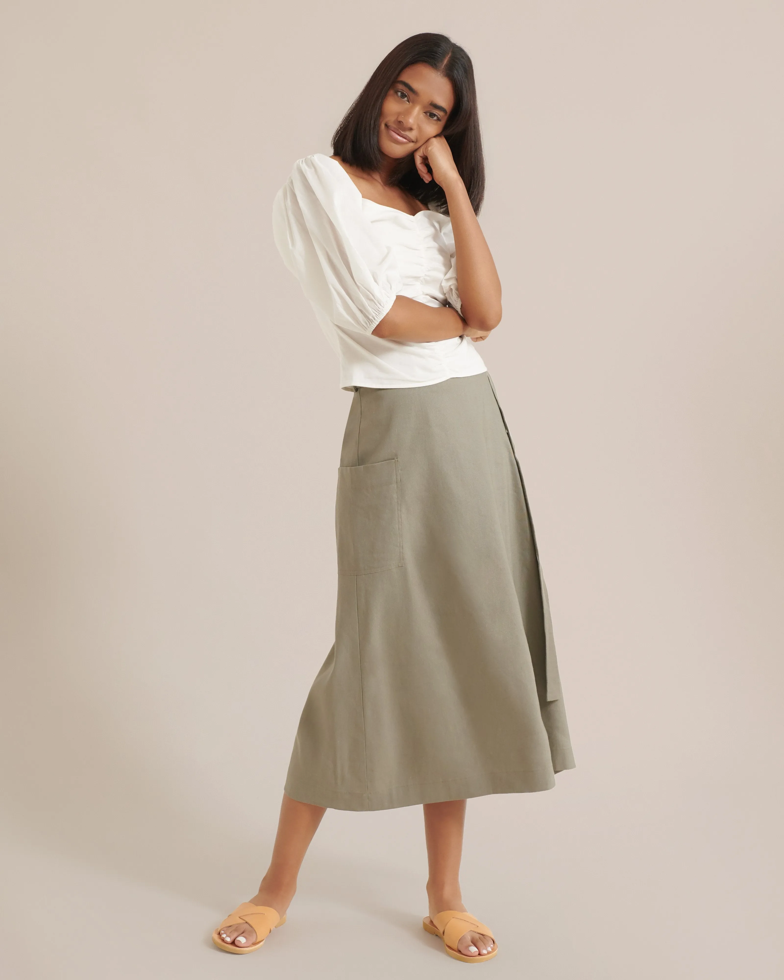 Devon Belted Wrap Linen Skirt
