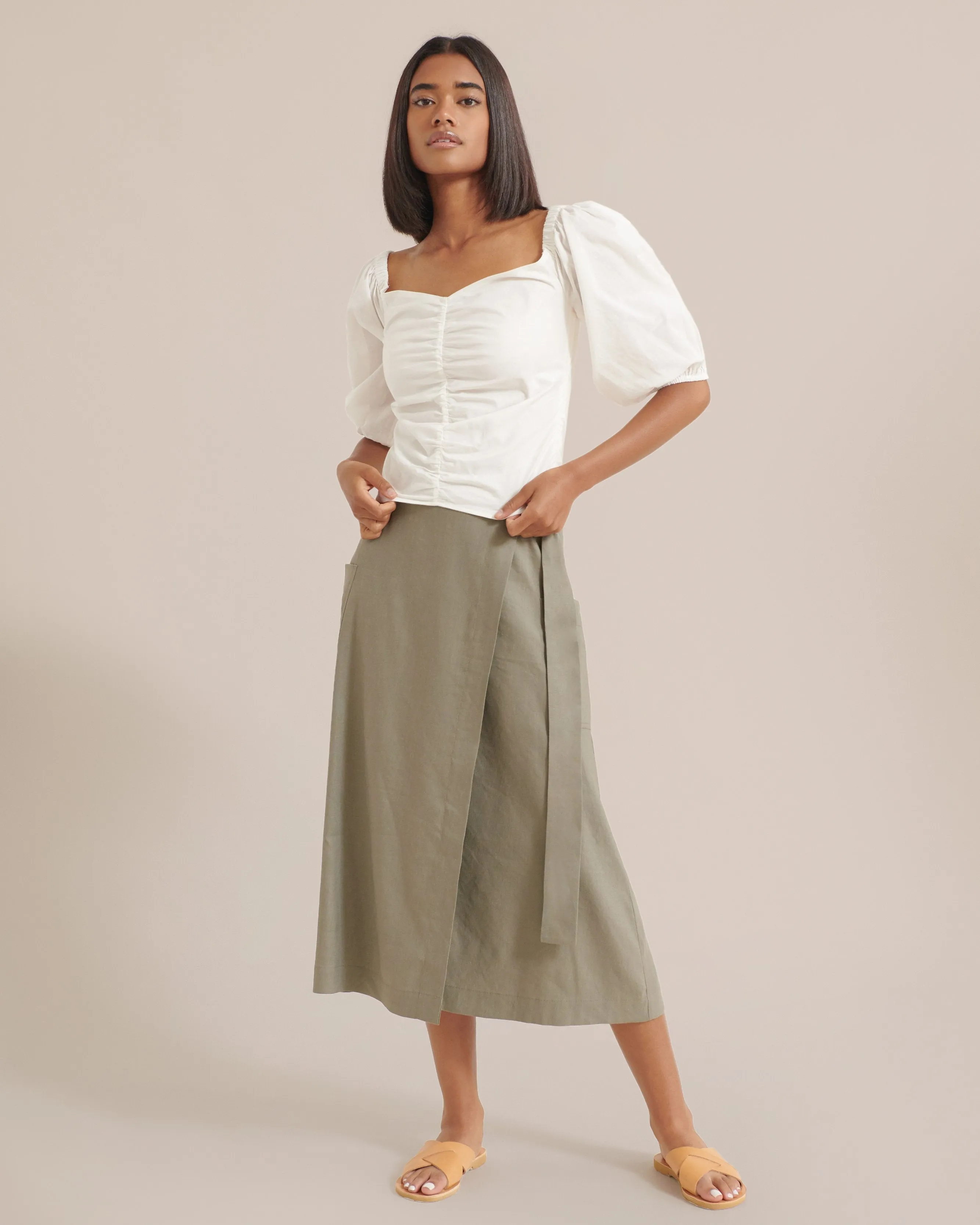 Devon Belted Wrap Linen Skirt