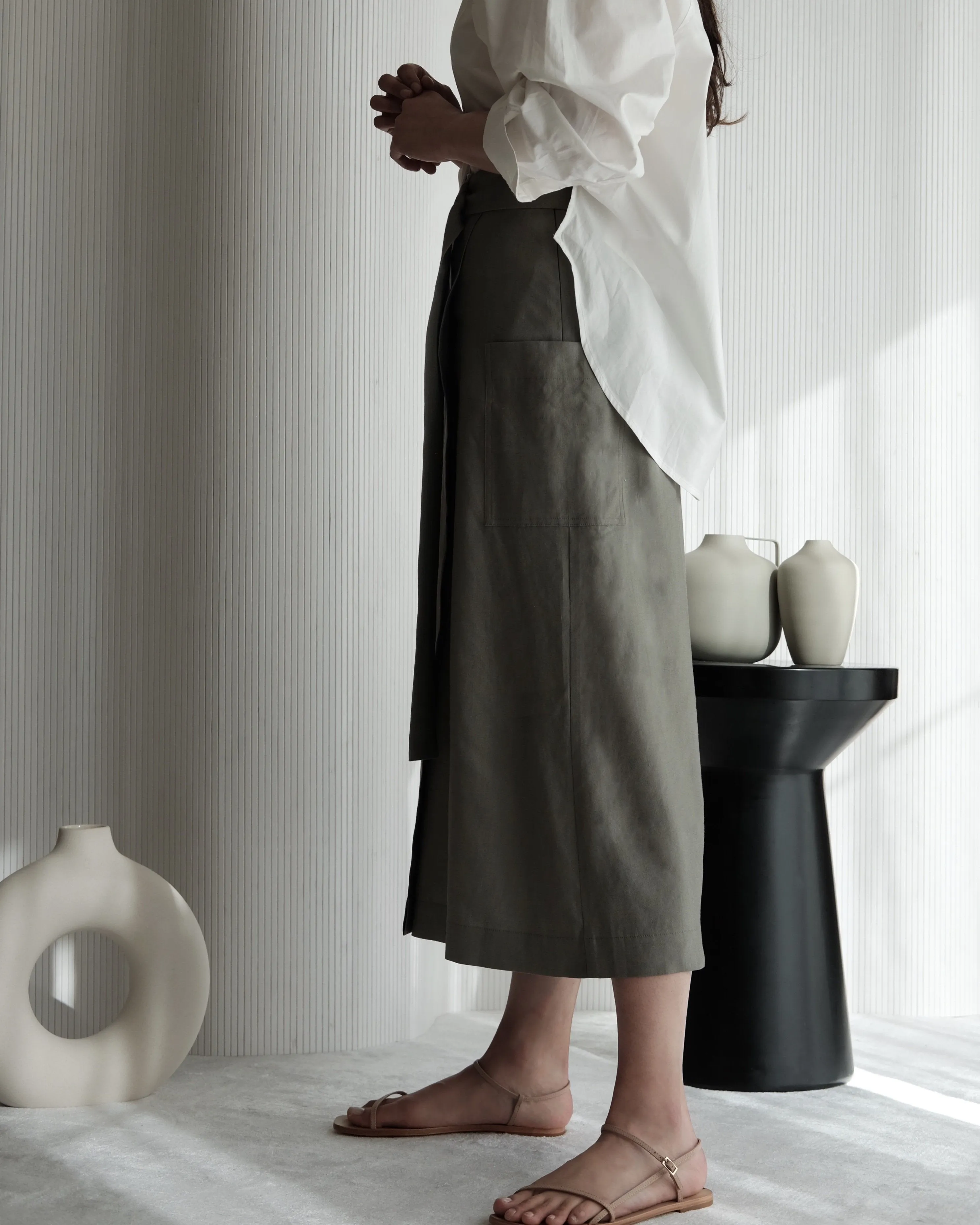 Devon Belted Wrap Linen Skirt