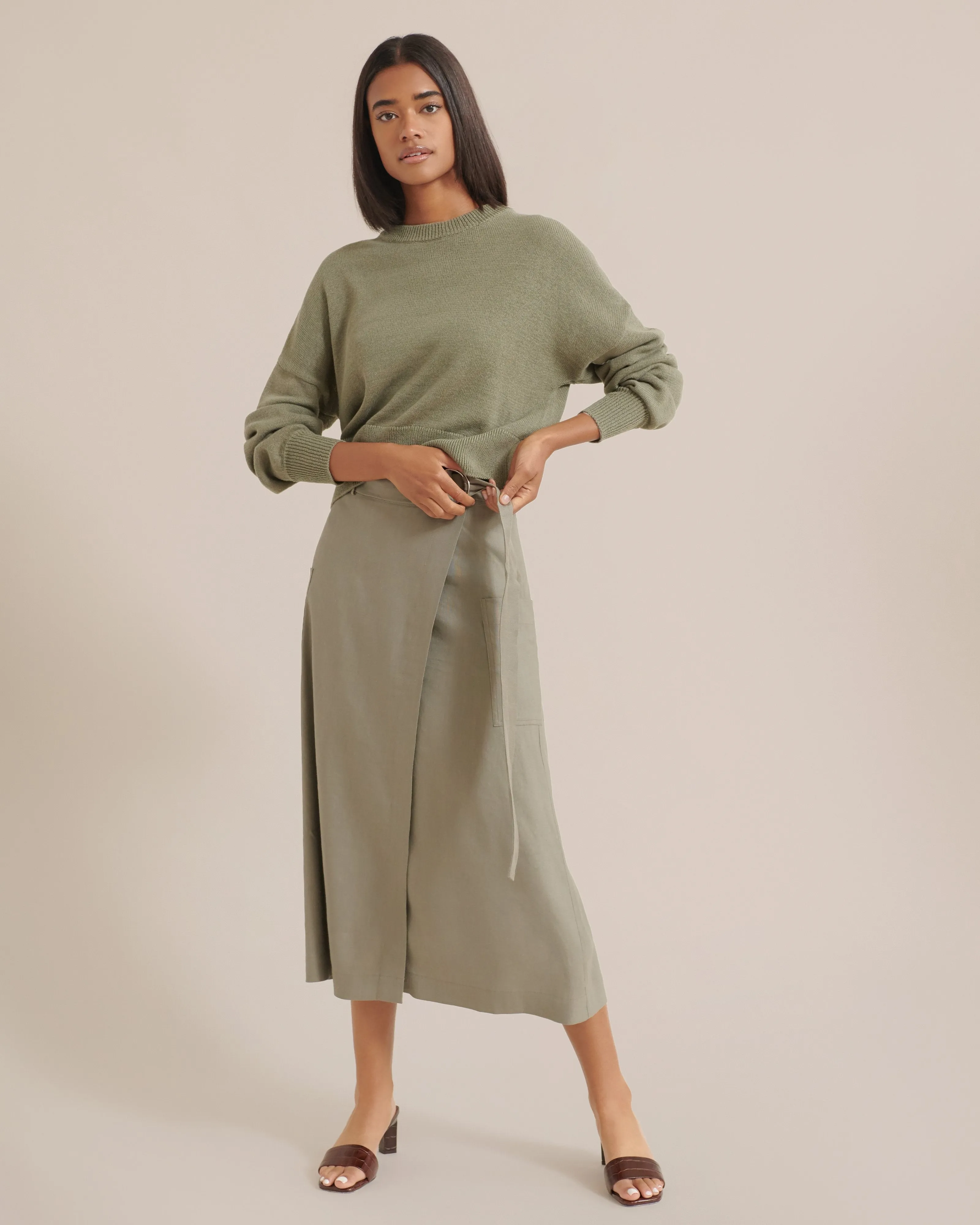 Devon Belted Wrap Linen Skirt