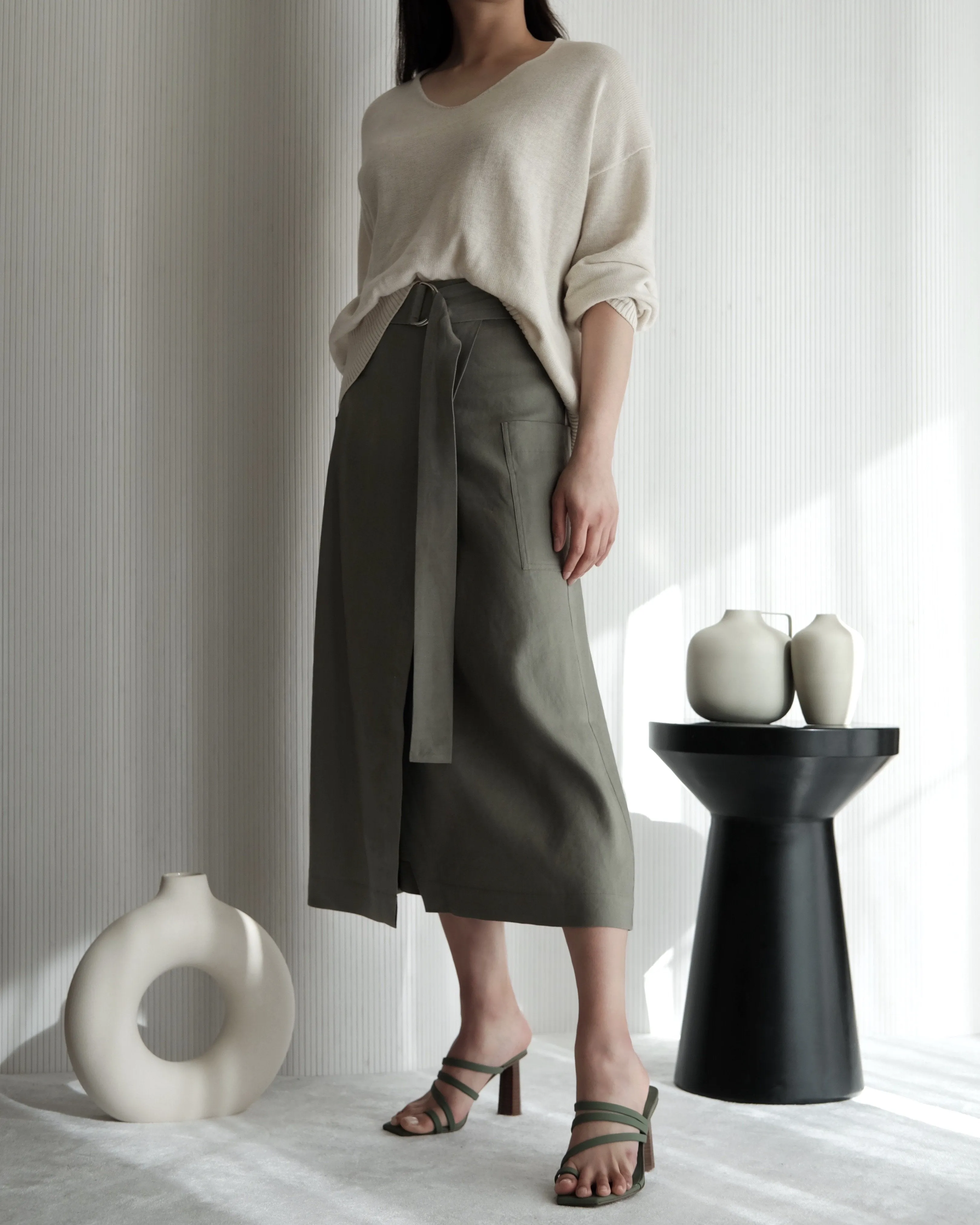 Devon Belted Wrap Linen Skirt