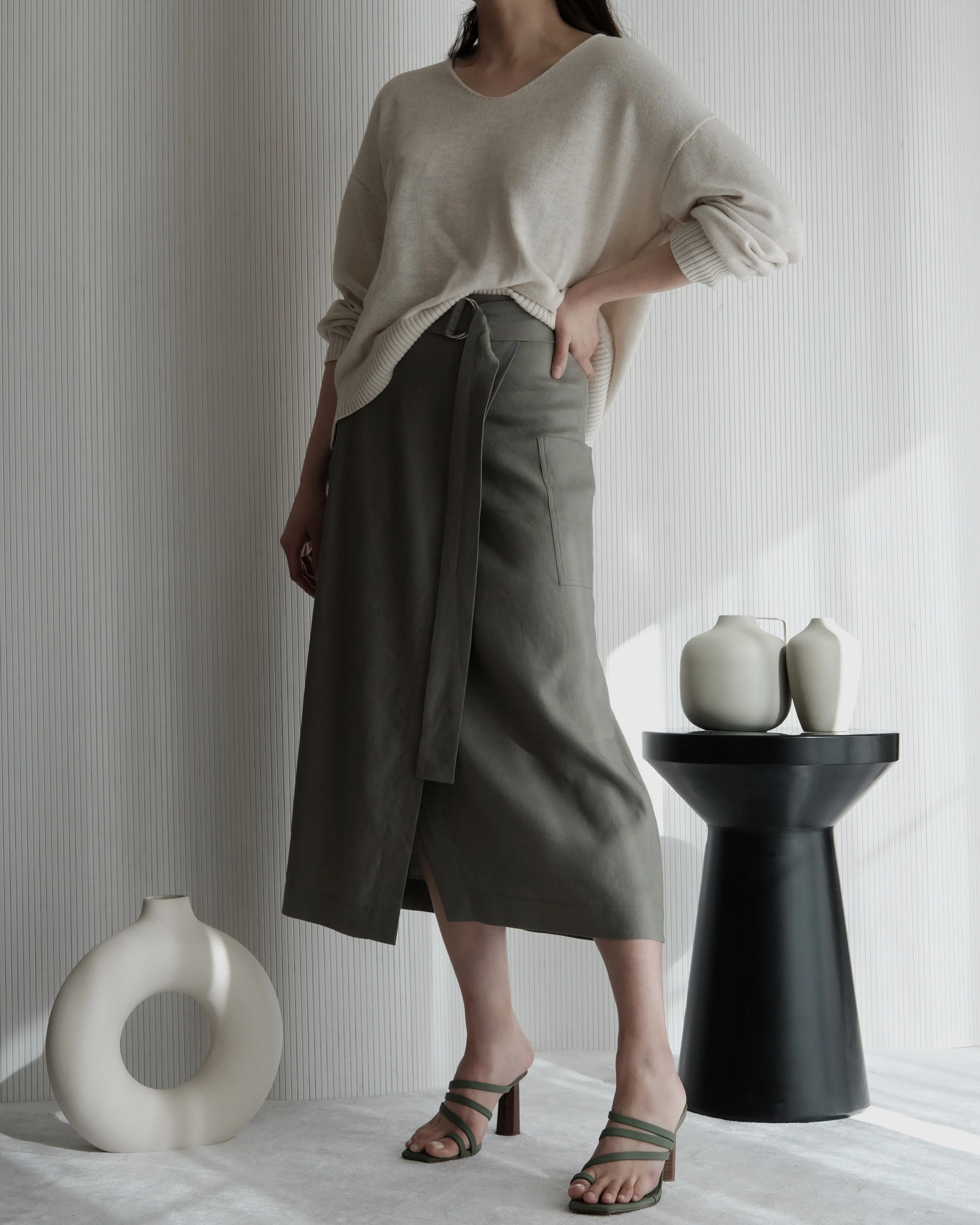 Devon Belted Wrap Linen Skirt