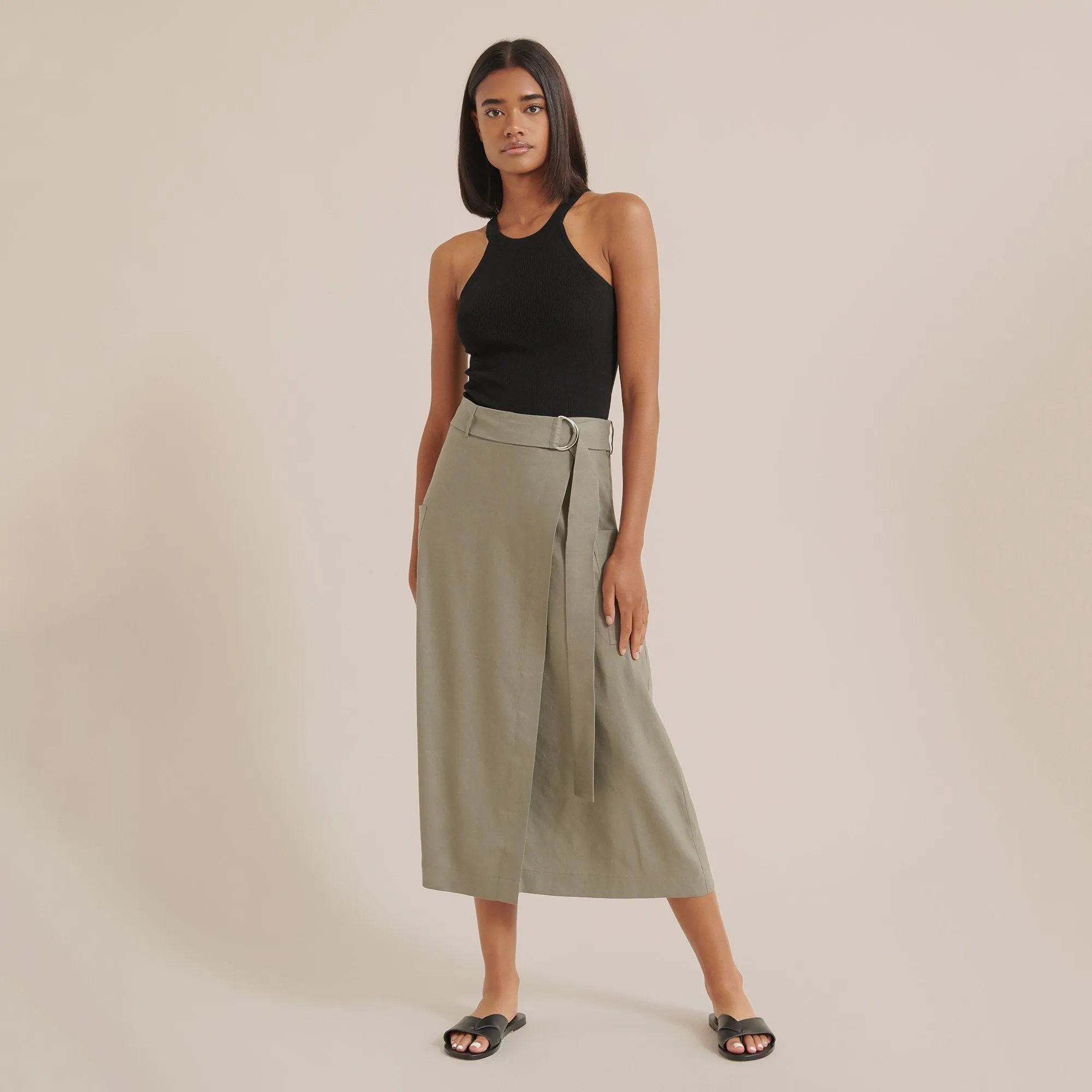 Devon Belted Wrap Linen Skirt