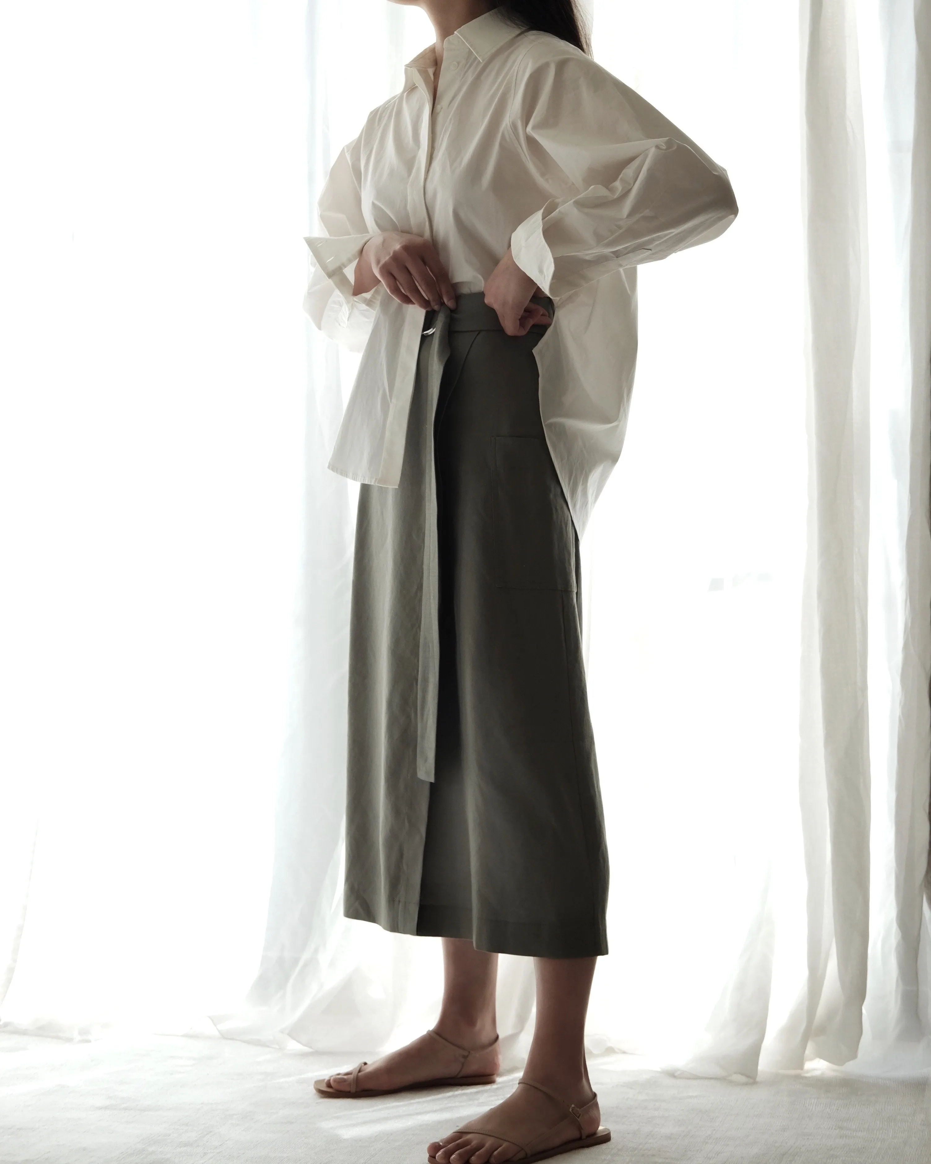 Devon Belted Wrap Linen Skirt